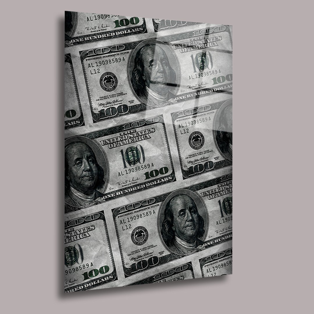 Siyah Beyaz Dolar Dolar Cam Tablo #PCT0794