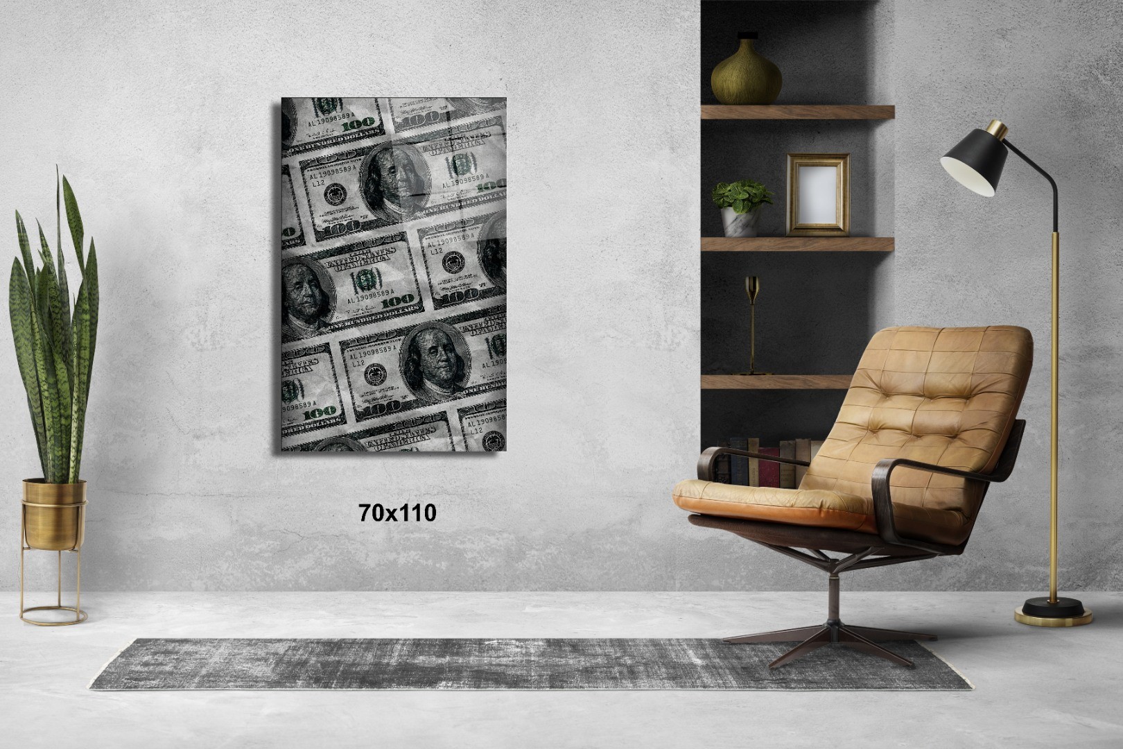 Siyah Beyaz Dolar Dolar Cam Tablo #PCT0794