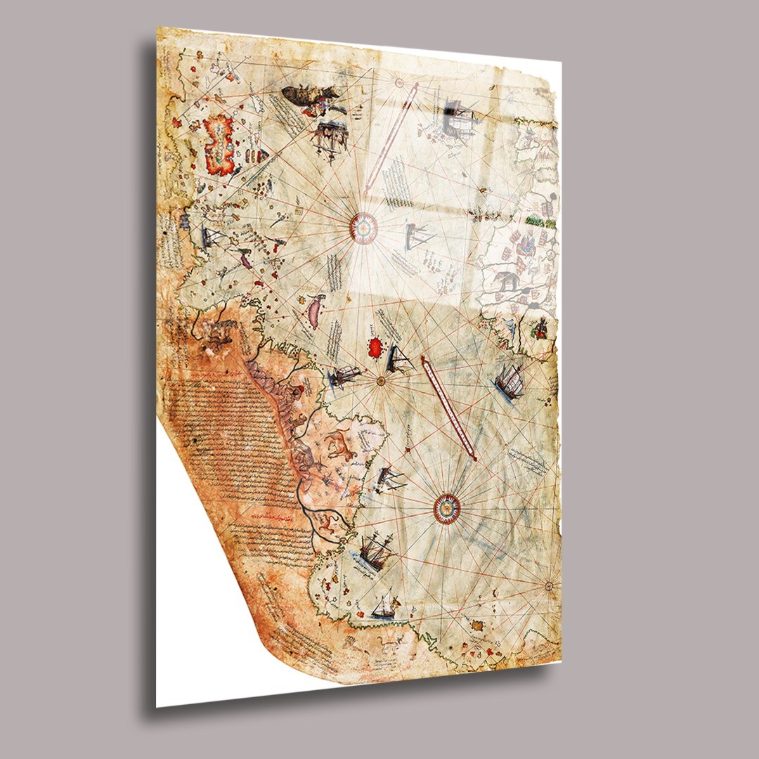 Piri Reis Beyaz Dünya Haritası Arşiv Cam Tablo  #PCT0489