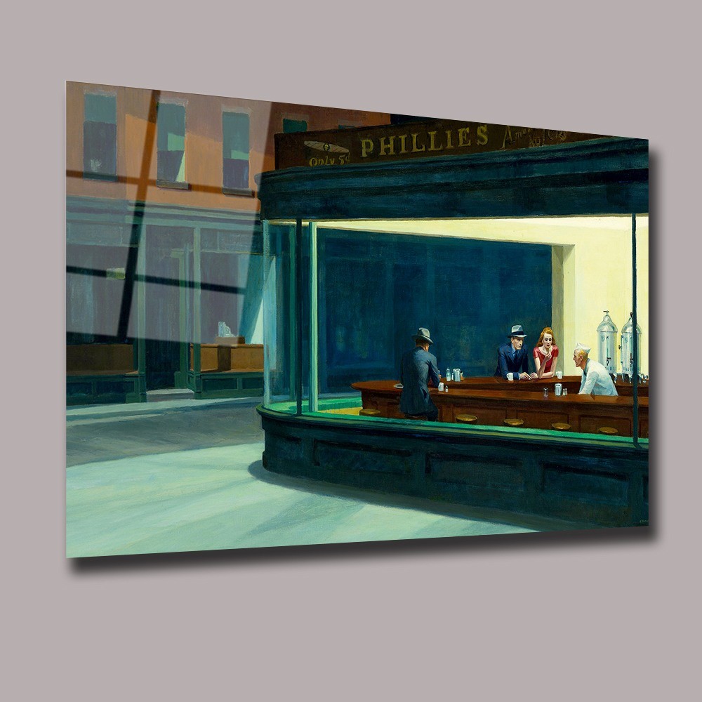 Gece Kuşları - Edward Hopper Başyapıtlar Cam Tablo #PCT0559
