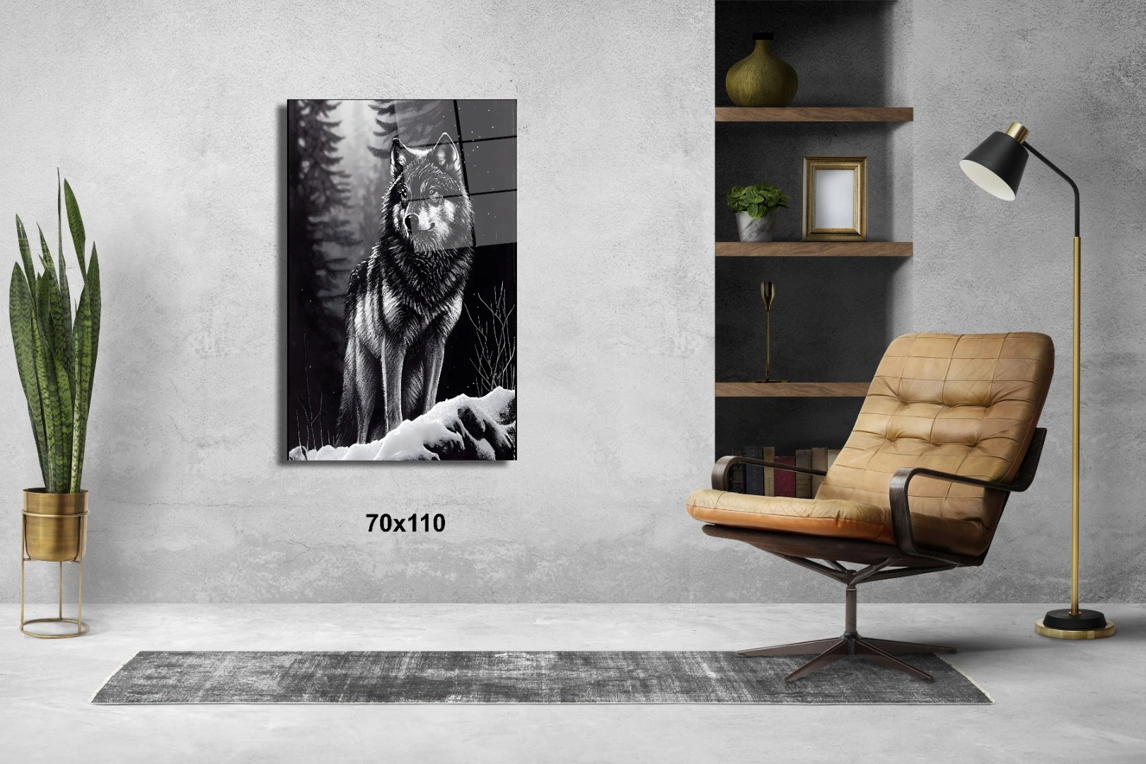 Siyah Beyaz Kurt Hayvanlar Alemi Cam Tablo #PCT0692