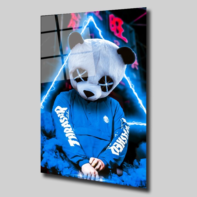 Mavili Panda Maskeli Adam Neon Cam Tablo #PCT0310