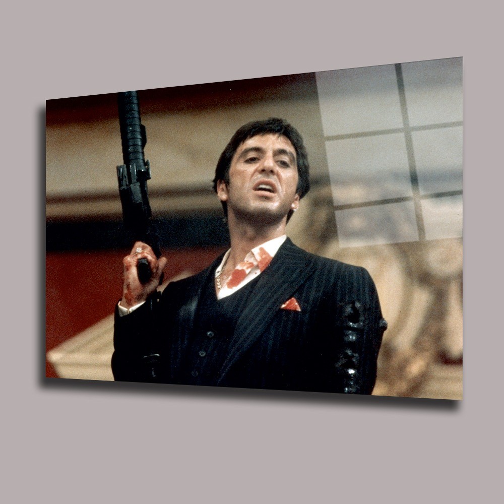 Scarface- Tony Montana Makinalı Sinema Ve Ünlüler Cam Tablo #PCT0943