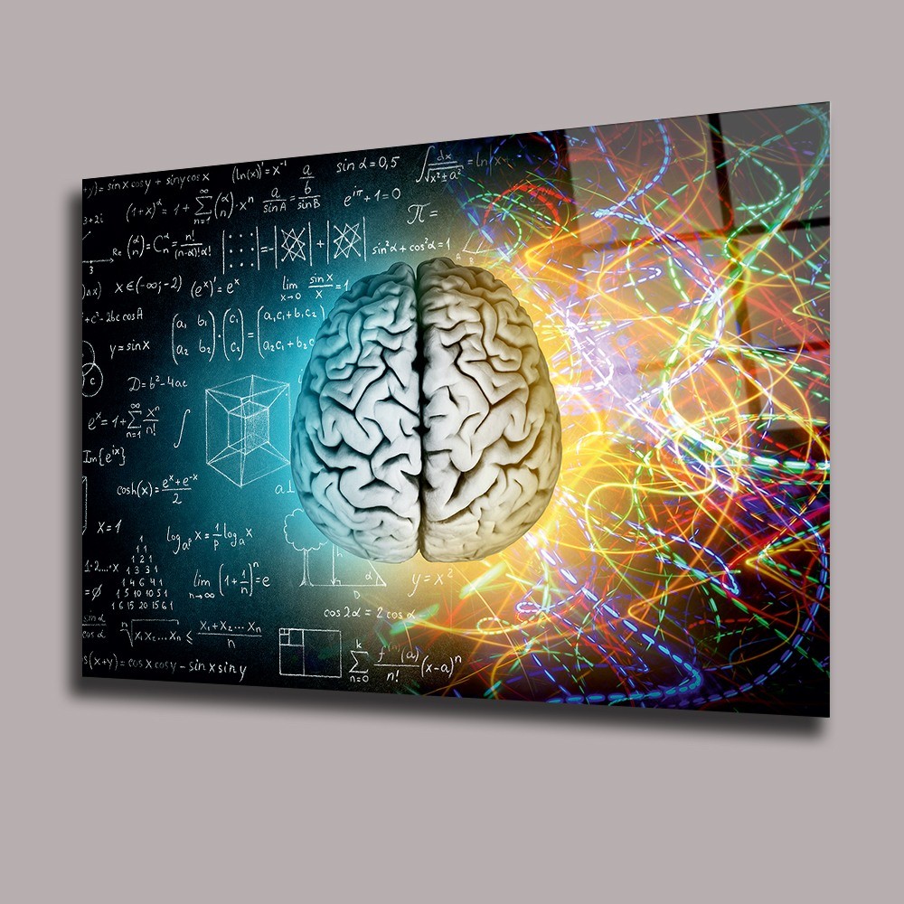 Mantıksal Sol Beyin ve Yaratıcı Sağ Beyin Uzay Ve Bilim Cam Tablo #PCT0957