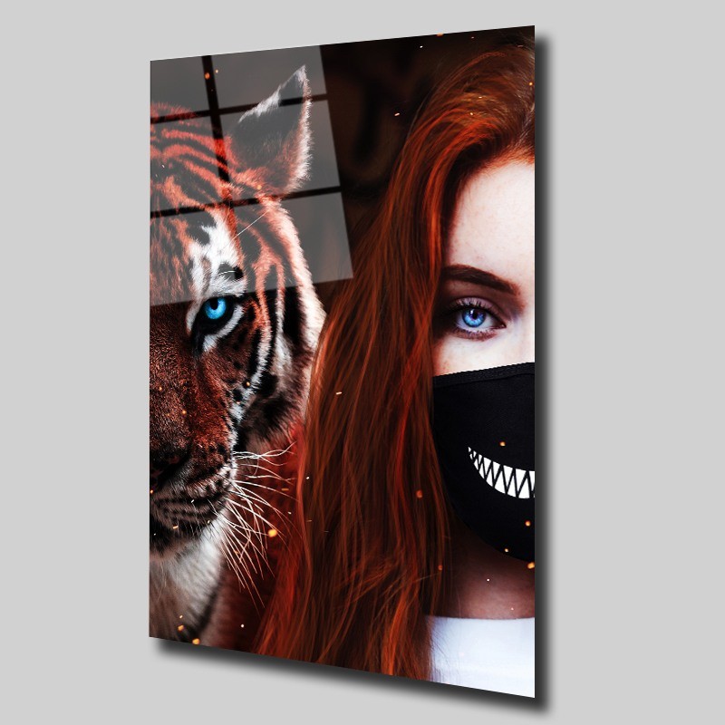 Aslan Ve İnsan Hayvanlar Alemi Cam Tablo #PCT0289