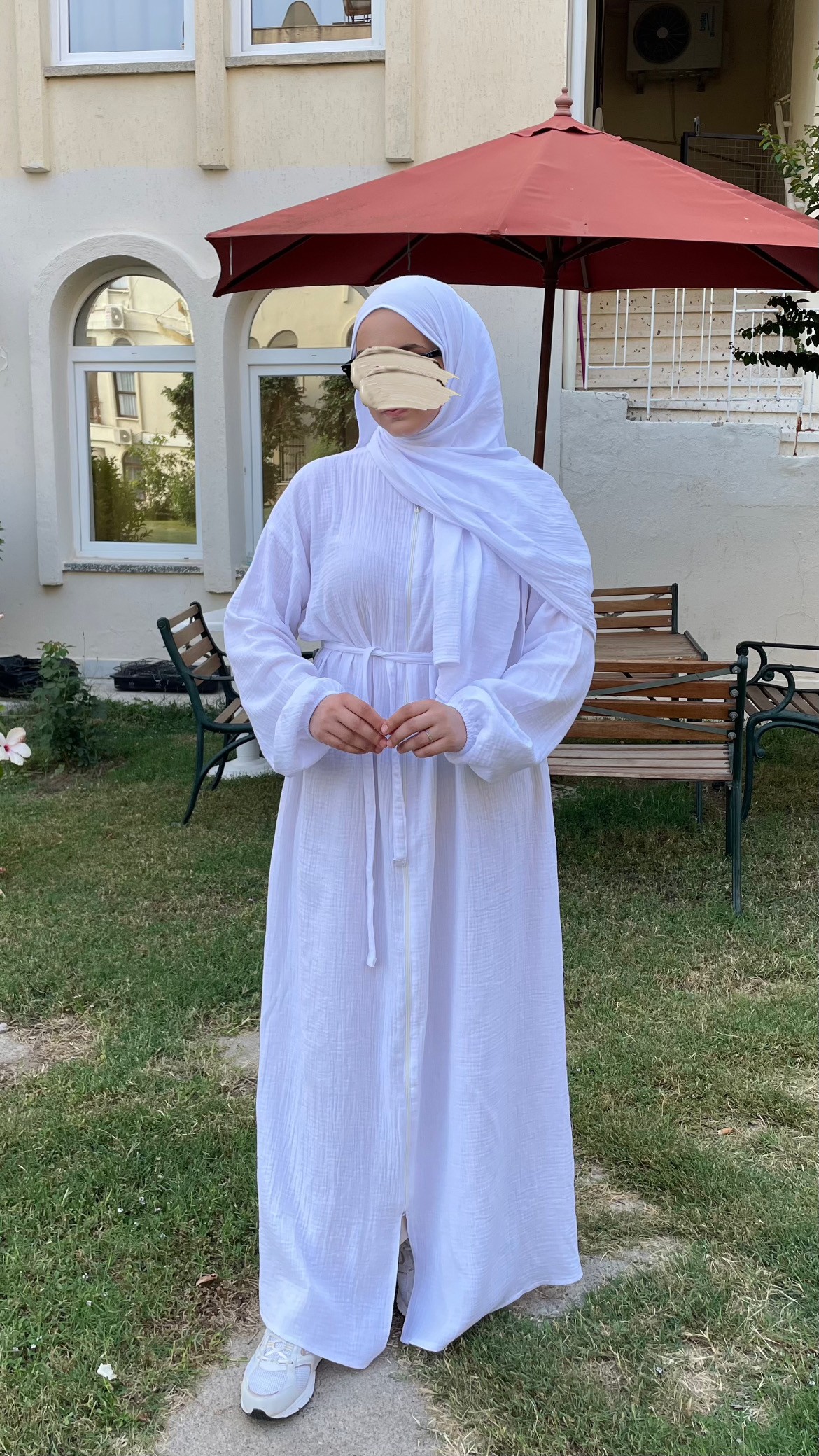 Umre Müslin Ferace Şal Takım Beyaz