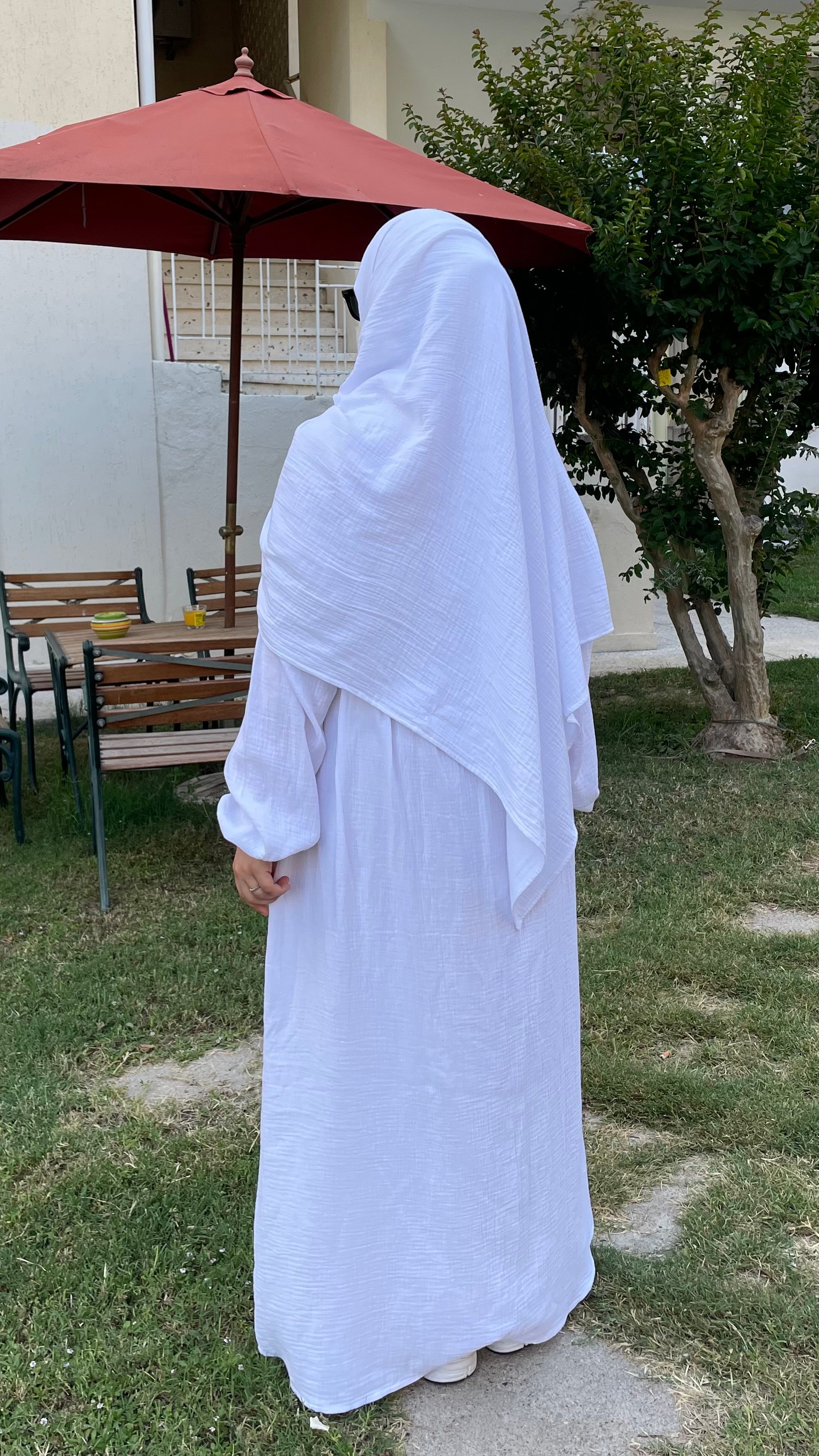 Umre Müslin Ferace Şal Takım Beyaz