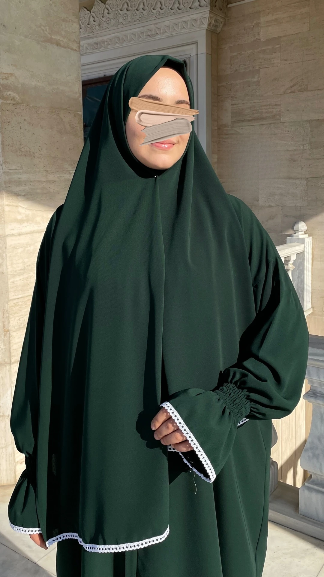 Medine İpeği Şallı Namaz Elbisesi Ferace - Zümrüt Yeşili