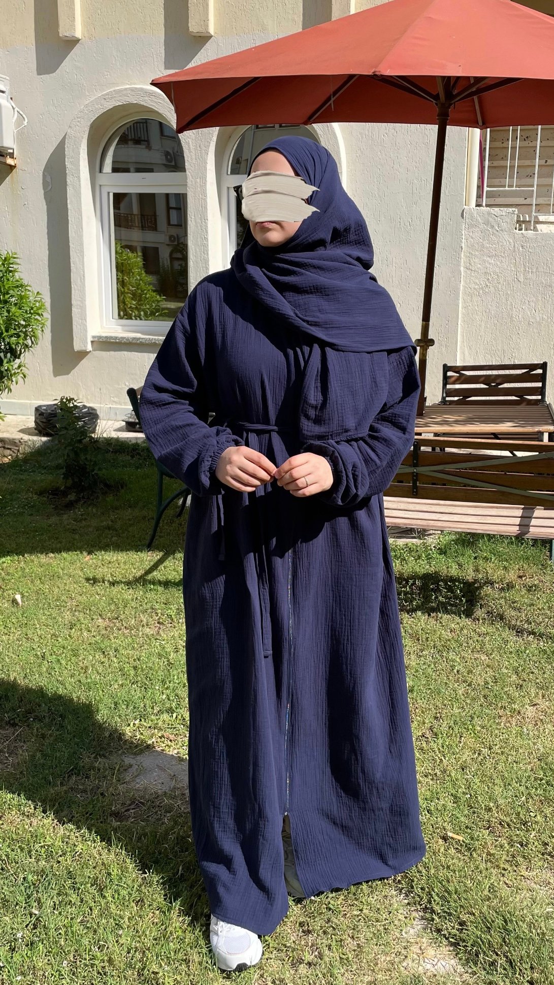 Umre Müslin Ferace Şal Takım Lacivert