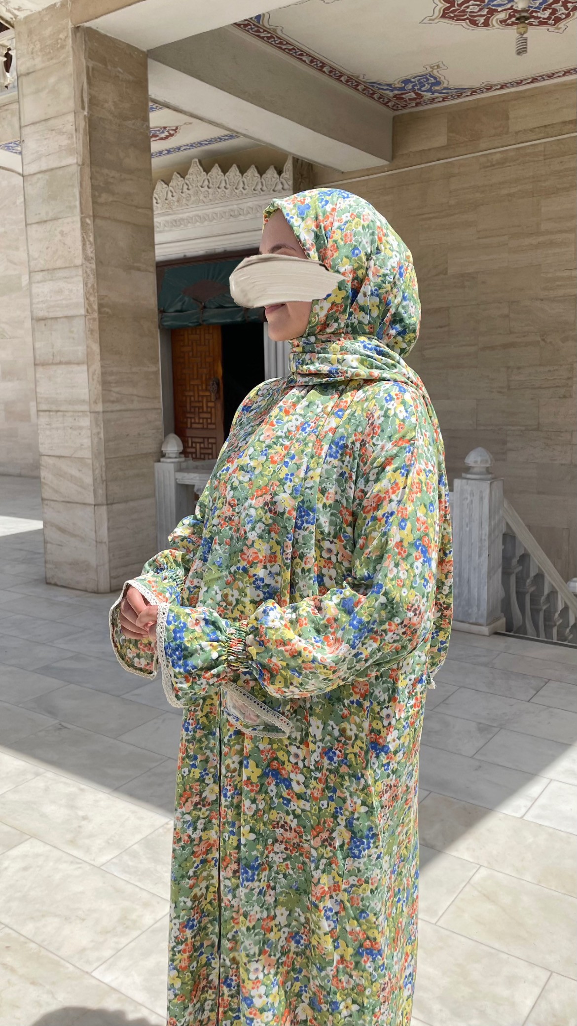 Fermuarlı Pamuklu Namaz Elbisesi Bahar ( Color Flower Koleksiyon)