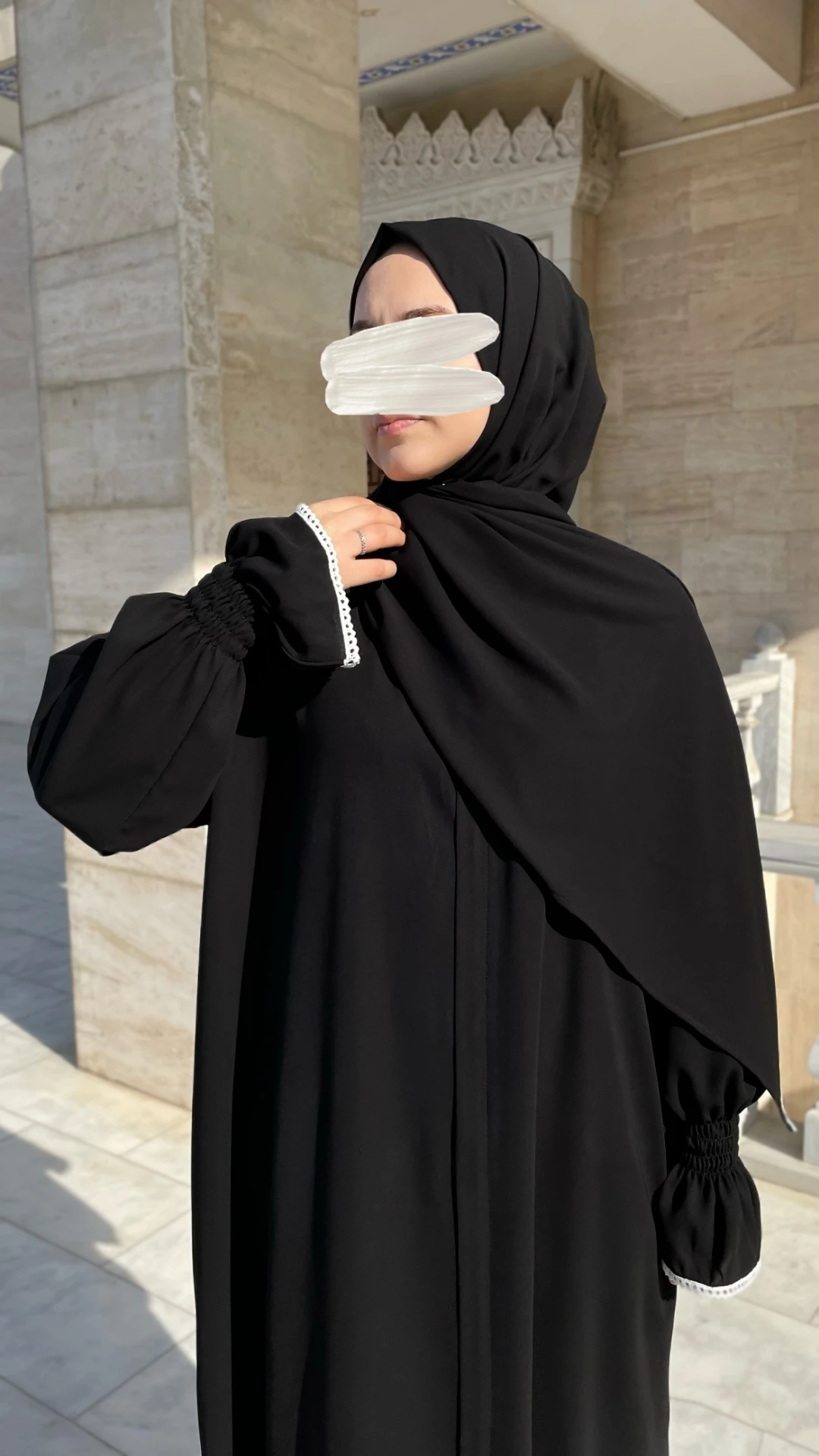 Medine İpeği Şallı Namaz Elbisesi Ferace - Siyah