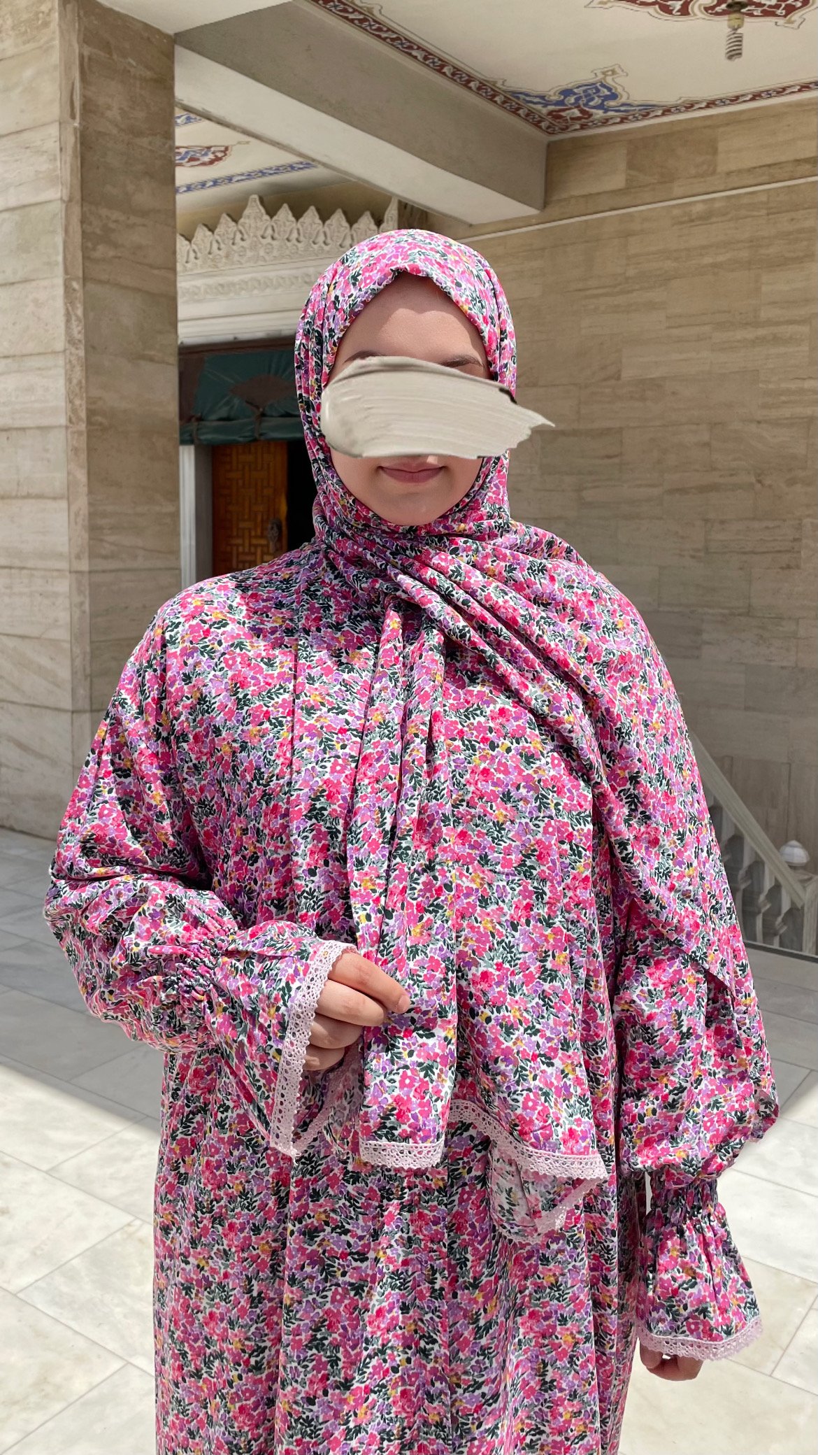 Fermuarlı Pamuklu Namaz Elbisesi Çiçek Bahçesi ( Color Flower Koleksiyon)