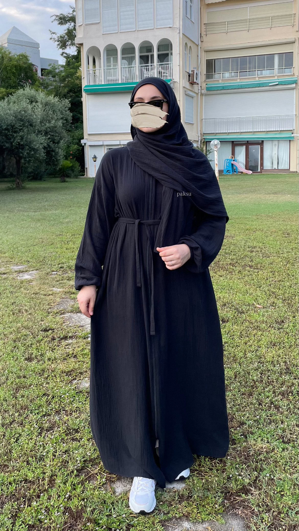 Umre Müslin Ferace Şal Takım Siyah
