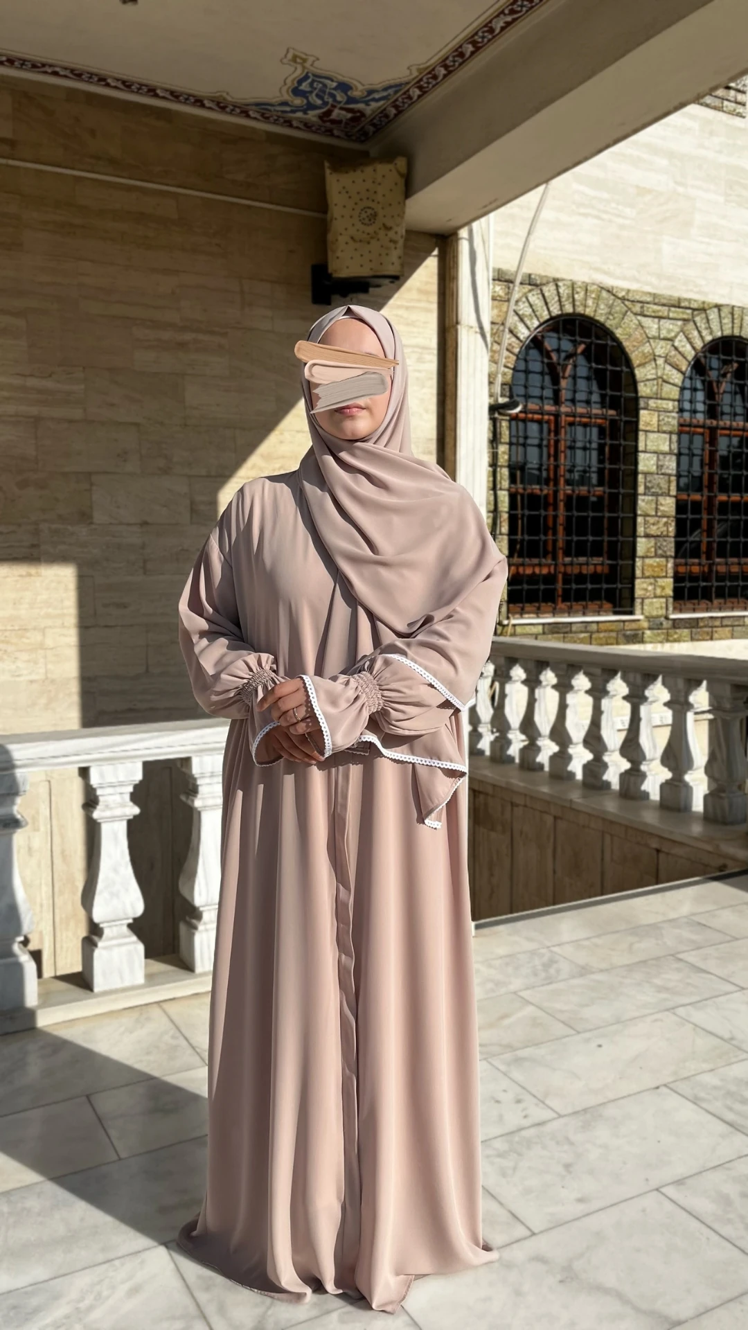 Medine İpeği Şallı Namaz Elbisesi Ferace - Bej