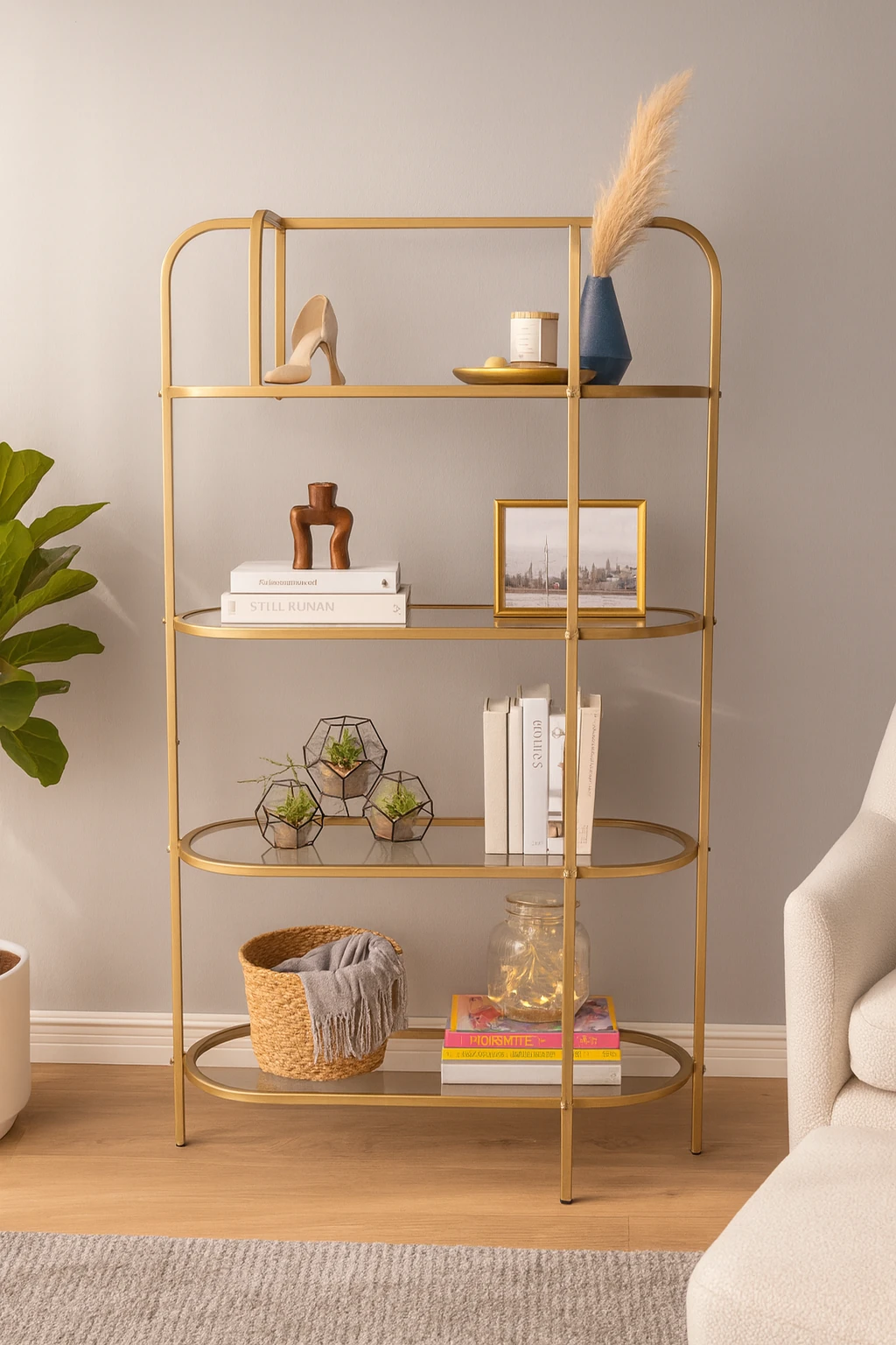  Likya Kitaplık Gold - Şeffaf Temperli Kırılmaz Camlı