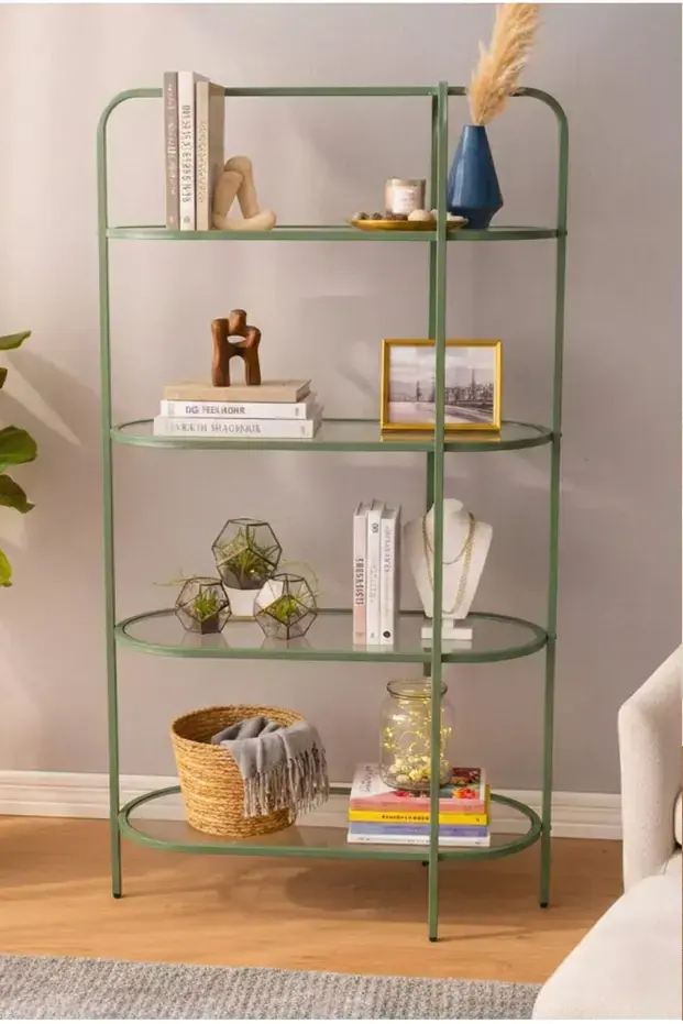 Likya Kitaplık Mint Yeşili Şeffaf Temperli Kırılmaz Camlı
