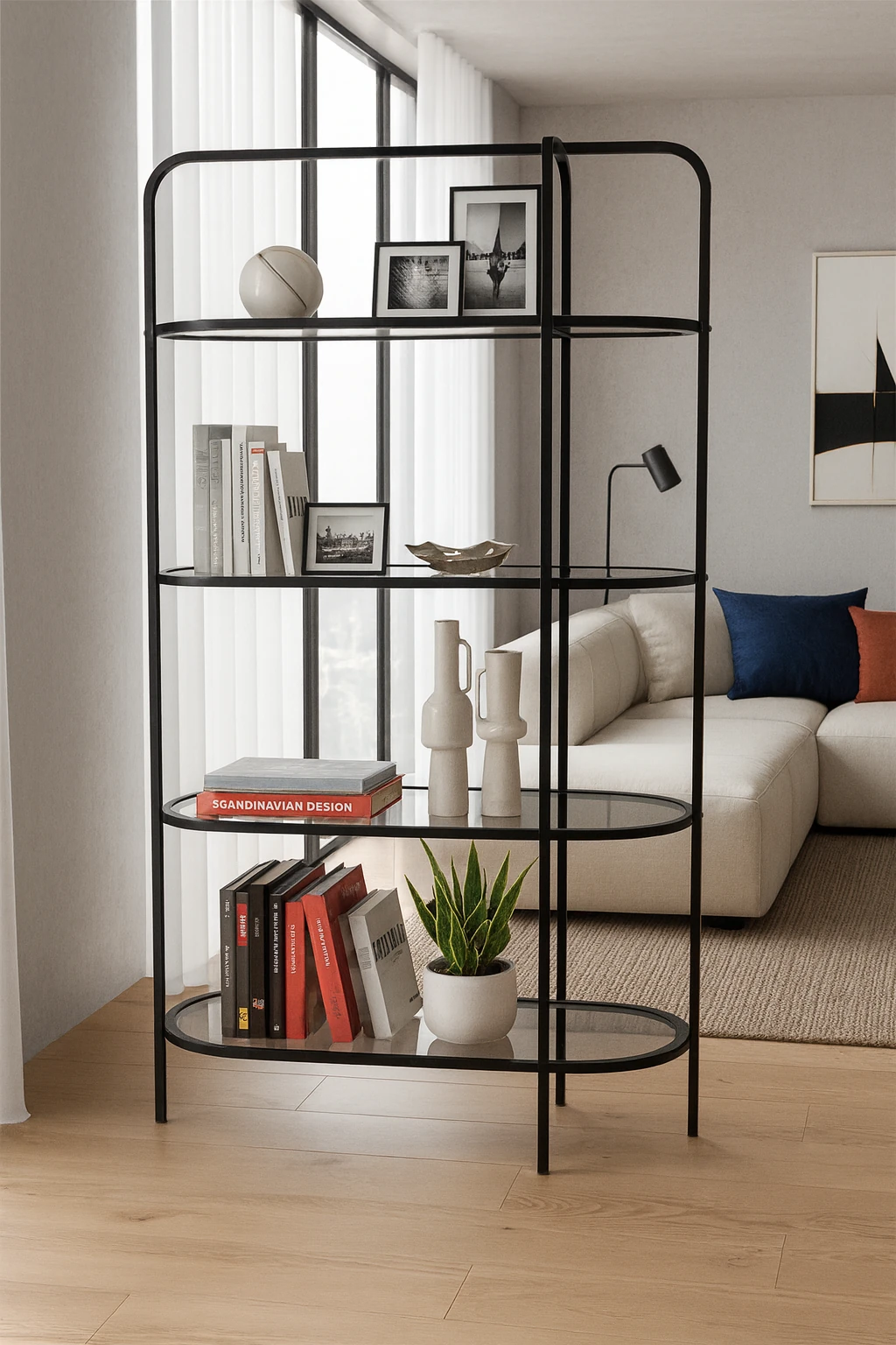  Likya Kitaplık Siyah - Şeffaf Temperli Kırılmaz Camlı