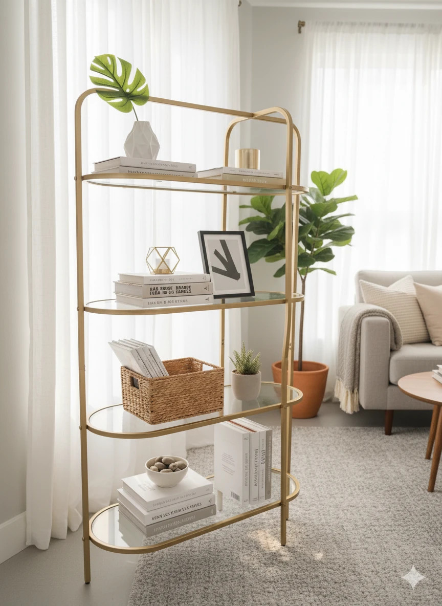  Likya Kitaplık Gold - Şeffaf Temperli Kırılmaz Camlı