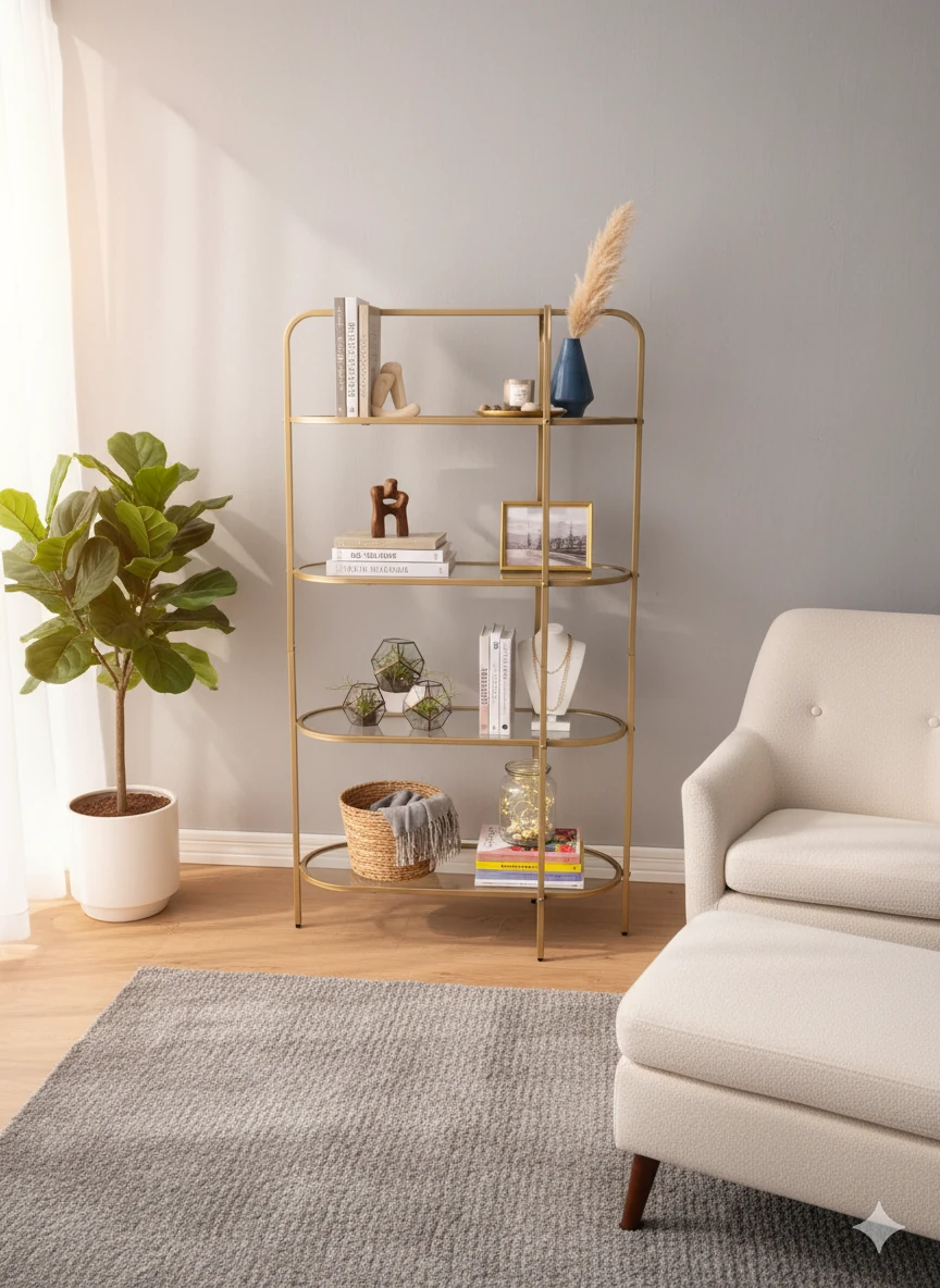  Likya Kitaplık Gold - Şeffaf Temperli Kırılmaz Camlı