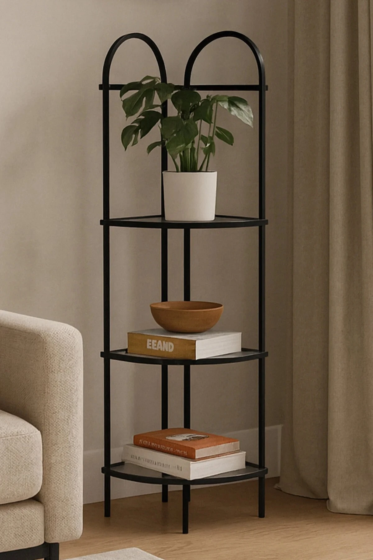 Verona Köşe Kitaplık - Siyah