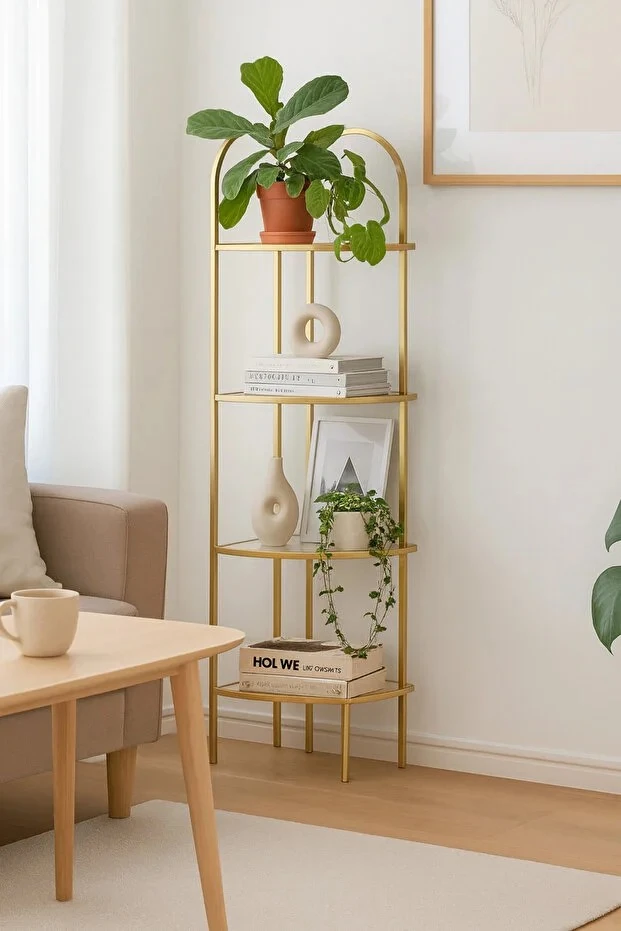 Verona Köşe Kitaplık - Gold