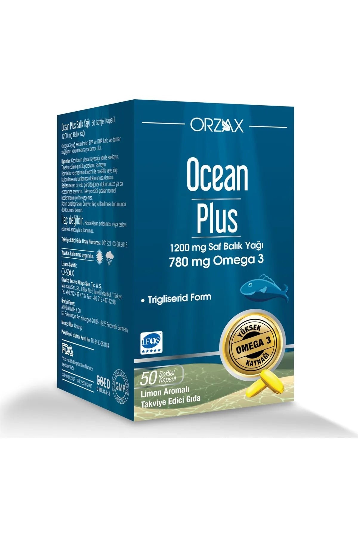 Ocean Plus 1200 mg Pure Fish Oil Lemon Flavored 50 Capsules