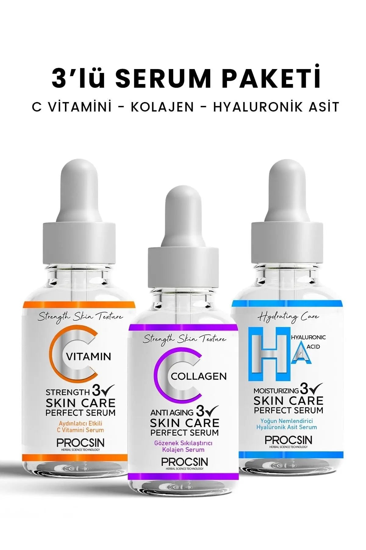 Triple Serum Package (VITAMIN C - COLLAGEN - HYALURONIC ACID SERUM)