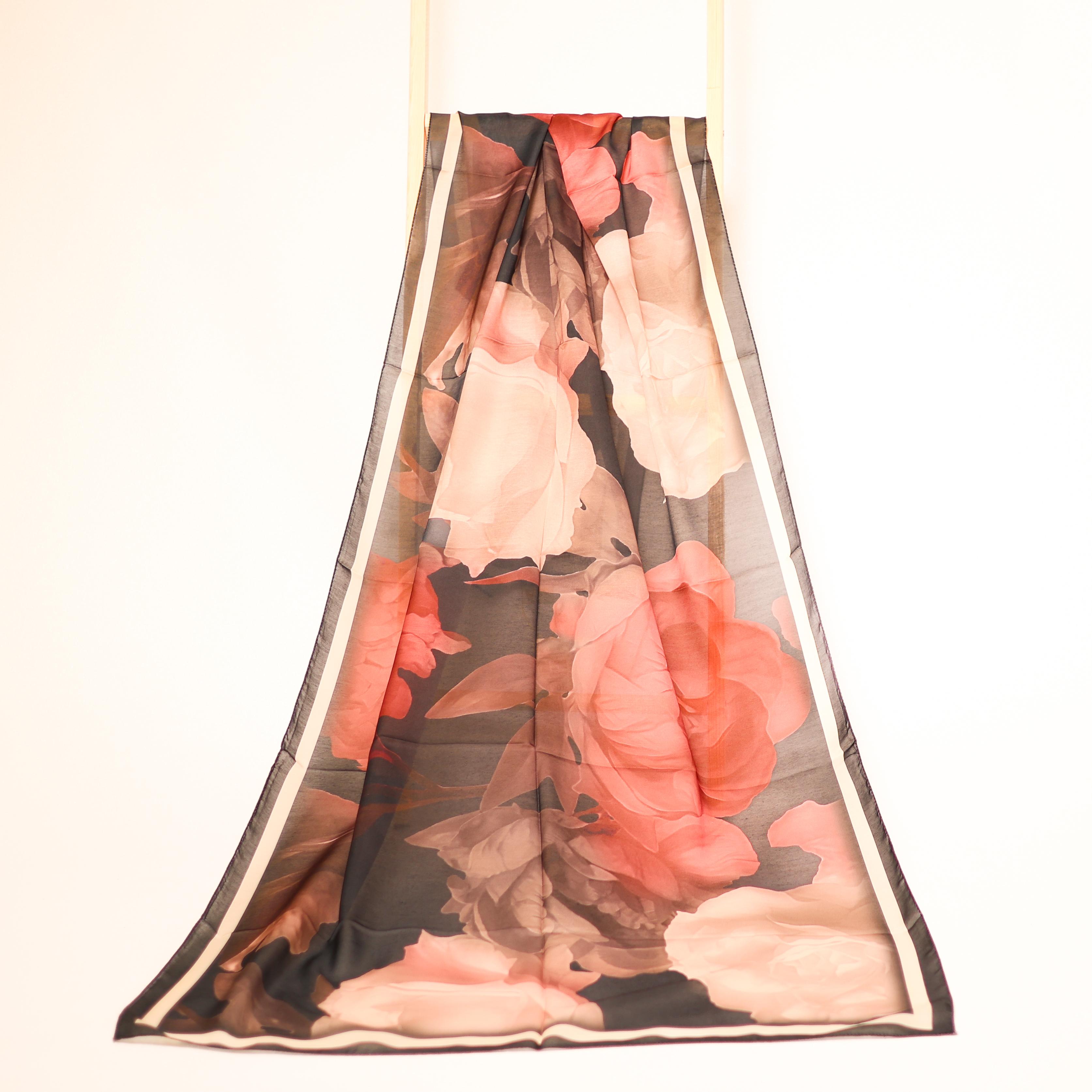 Pamuk Floral Şal - Siyah & Pudra
