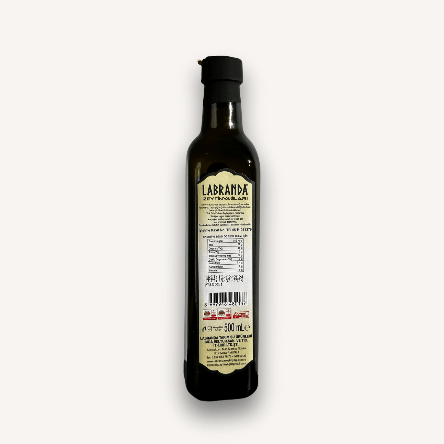 Labranda Natürel Sızma Zeytinyağı 500 ml - Extra Virgin - Marasca Cam Şişe