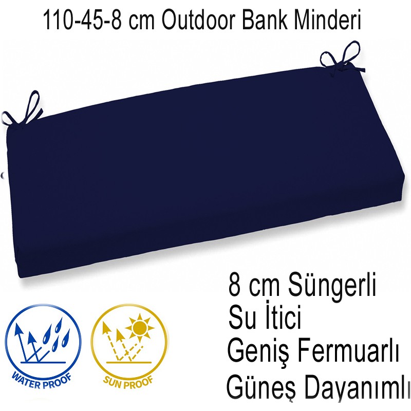 İç ve Dış Mekan Su İtici Güneş Dayanımlı Bank Minderi 110-45-8 cm Lacivert