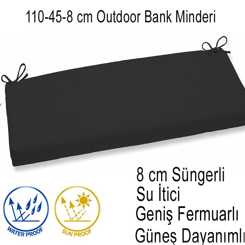 İç ve Dış Mekan Su İtici Güneş Dayanımlı Bank Minderi 110-45-8 cm Koyu Gri