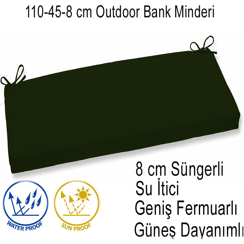 İç ve Dış Mekan Su İtici Güneş Dayanımlı Bank Minderi 110-45-8 cm Koyu Yeşil