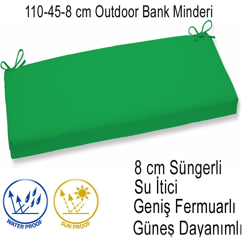 İç ve Dış Mekan Su İtici Güneş Dayanımlı Bank Minderi 110-45-8 cm Açık Yeşil