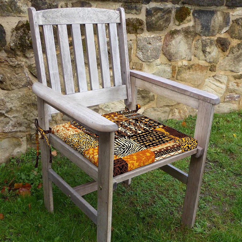 Patchwork Desenli Sandalye Minderi 42-42-5 cm Süngerli, Fermurlı ve Bağcıklı