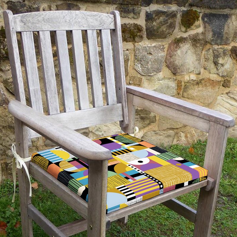 Geometrik  Desenli Sandalye Minderi 42-42-5 cm Süngerli, Fermurlı ve Bağcıklı
