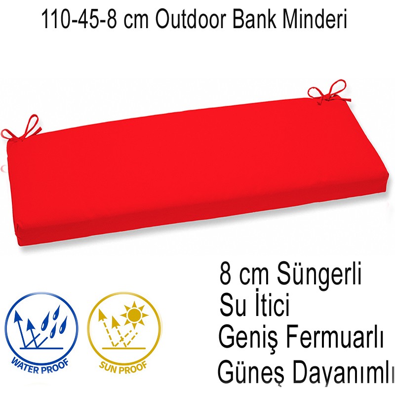 İç ve Dış Mekan Su İtici Güneş Dayanımlı Bank Minderi 110-45-8 cm Kırmızı