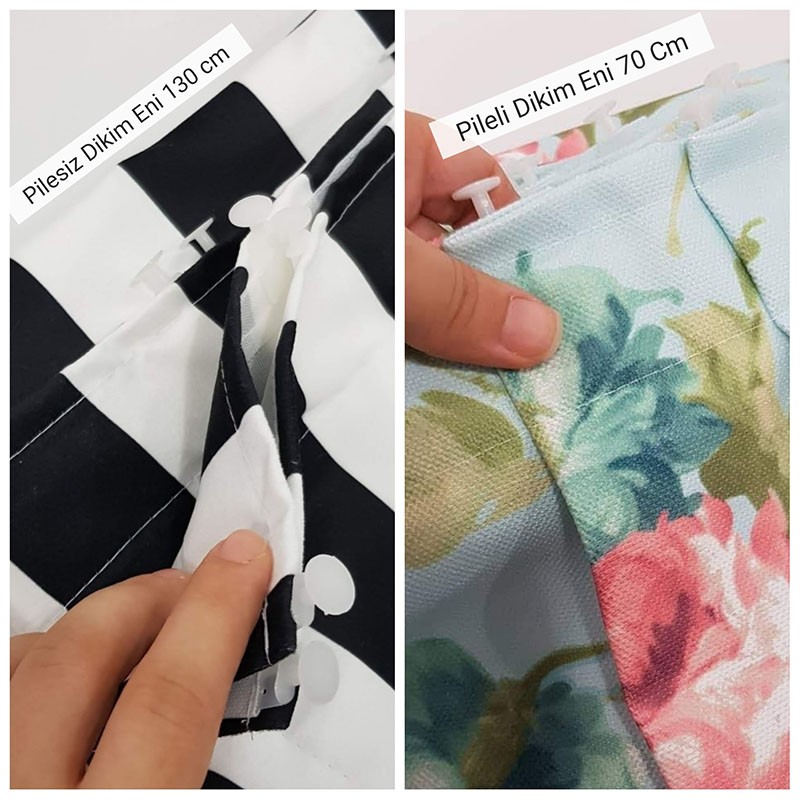 Siyah Beyaz Çiçek Desenli Fon Perde -Fiyat 1 Kanat İçin Geçerlidir