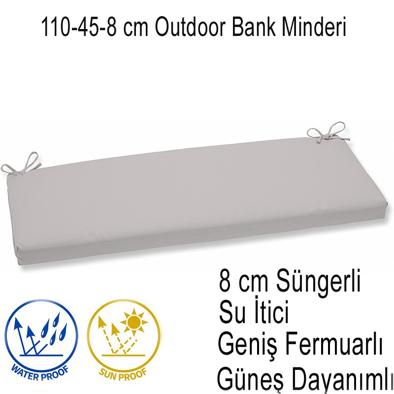 İç ve Dış Mekan Su İtici Güneş Dayanımlı Bank Minderi 110-45-8 cm Gri