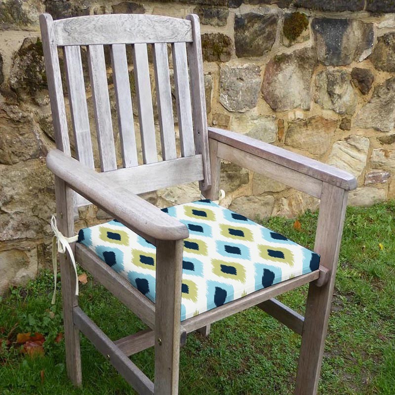 İkat Desenli Sandalye Minderi 42-42-5 cm Süngerli, Fermurlı ve Bağcıklı