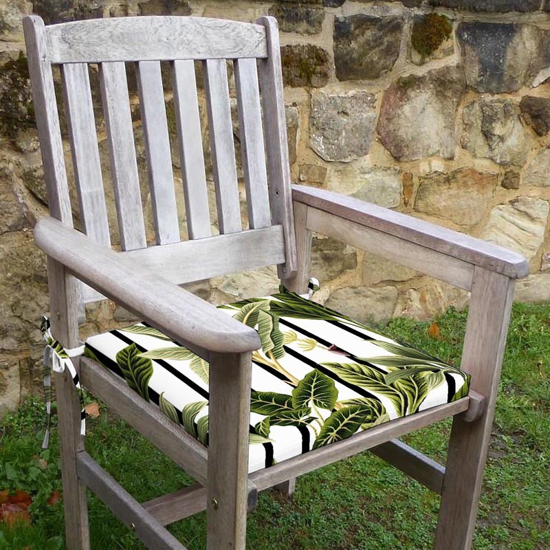 Tropikal Desenli Sandalye Minderi 42-42-5 cm Süngerli, Fermurlı ve Bağcıklı