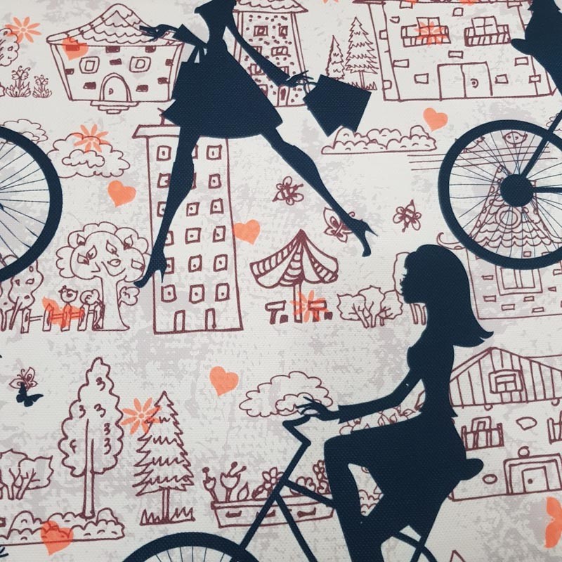 Bisikletli Kız Desenli Fon Perde -Fiyat 1 Kanat İçin Geçerlidir