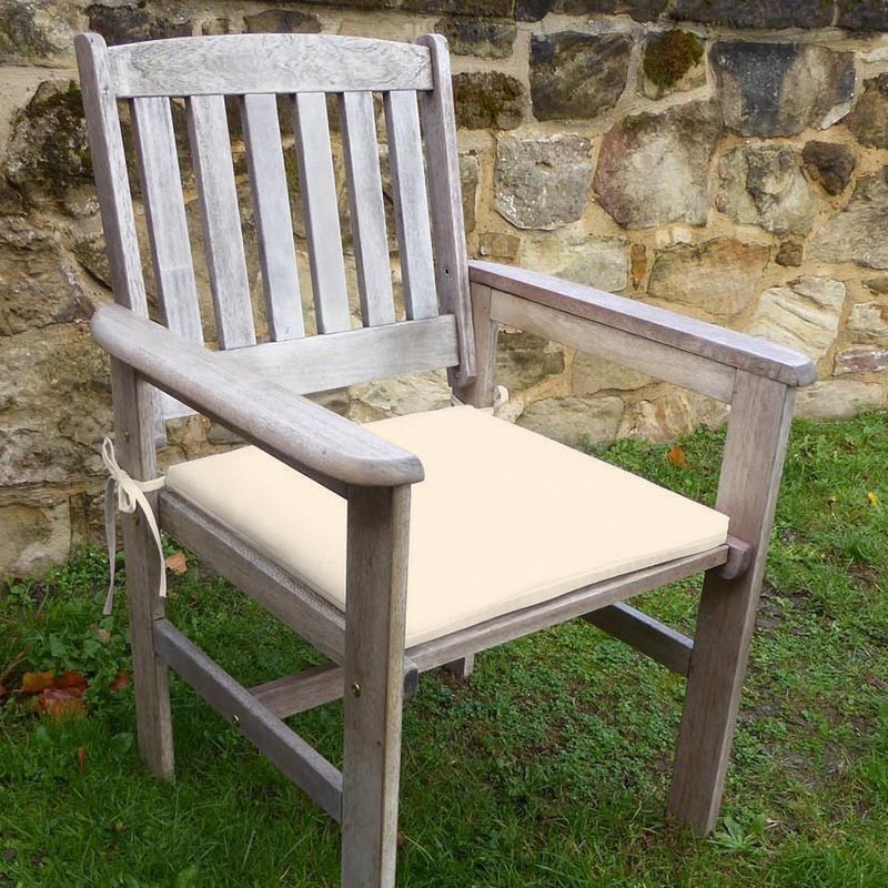 Krem Rengi Düz Sandalye Minderi 42-42-5 cm Süngerli, Fermurlı ve Bağcıklı