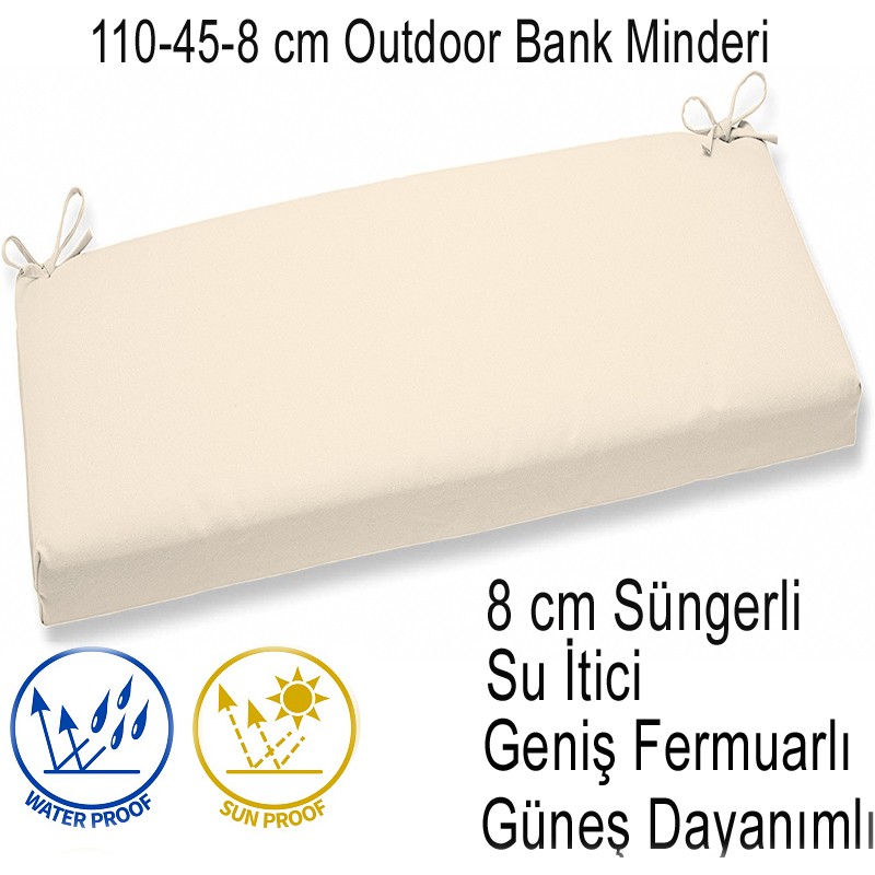 İç ve Dış Mekan Su İtici Güneş Dayanımlı Bank Minderi 110-45-8 cm Krem