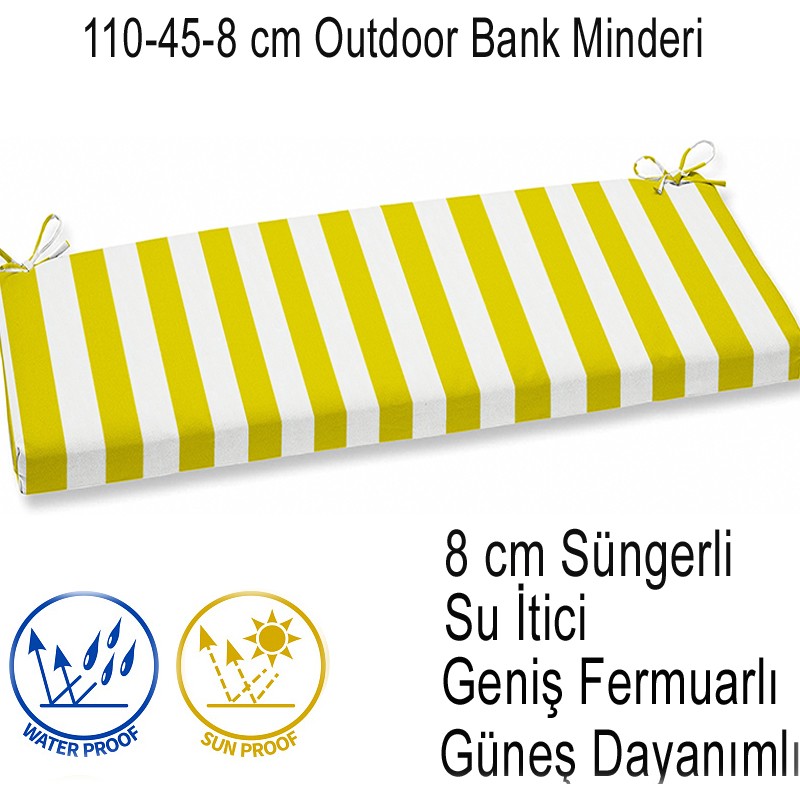 İç ve Dış Mekan Su İtici Güneş Dayanımlı Bank Minderi 110-45-8 cm Sarı Çizgili