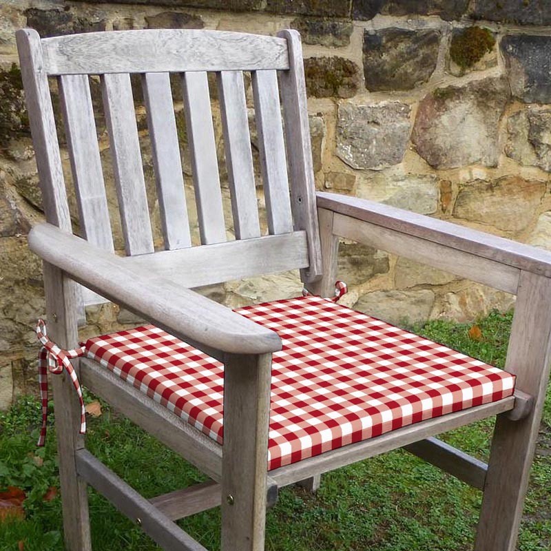 Ekose Desenli Sandalye Minderi 42-42-5 cm Süngerli, Fermurlı ve Bağcıklı
