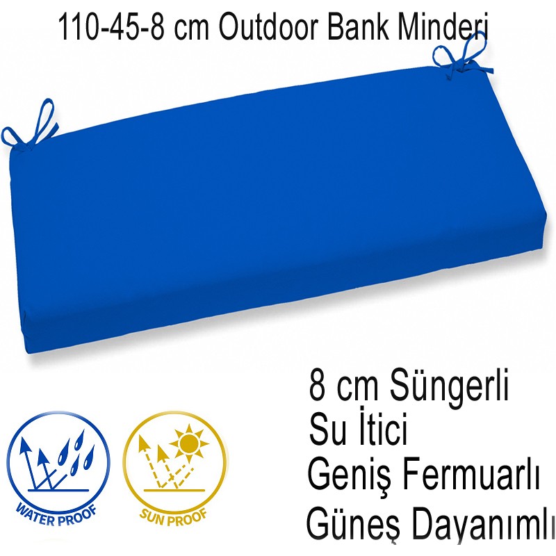 İç ve Dış Mekan Su İtici Güneş Dayanımlı Bank Minderi 110-45-8 cm Mavi