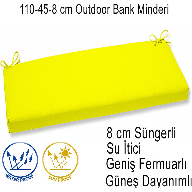 İç ve Dış Mekan Su İtici Güneş Dayanımlı Bank Minderi 110-45-8 cm Sarı