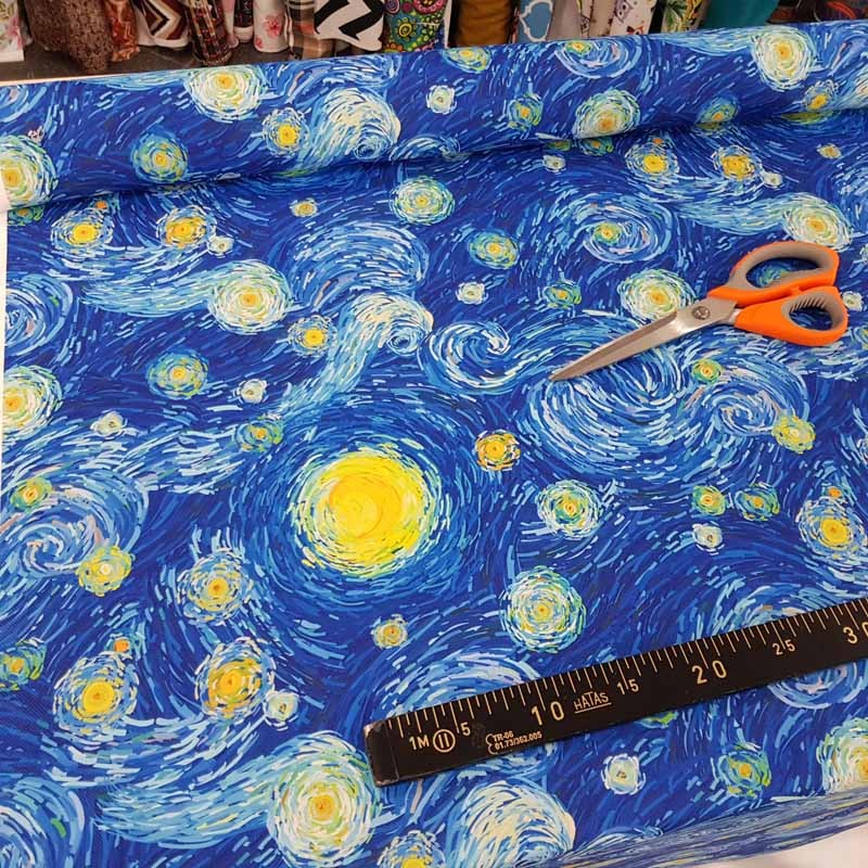 Van Gogh Yıldızlı Gece Desenli Fon Perde -Fiyat 1 Kanat İçin Geçerlidir