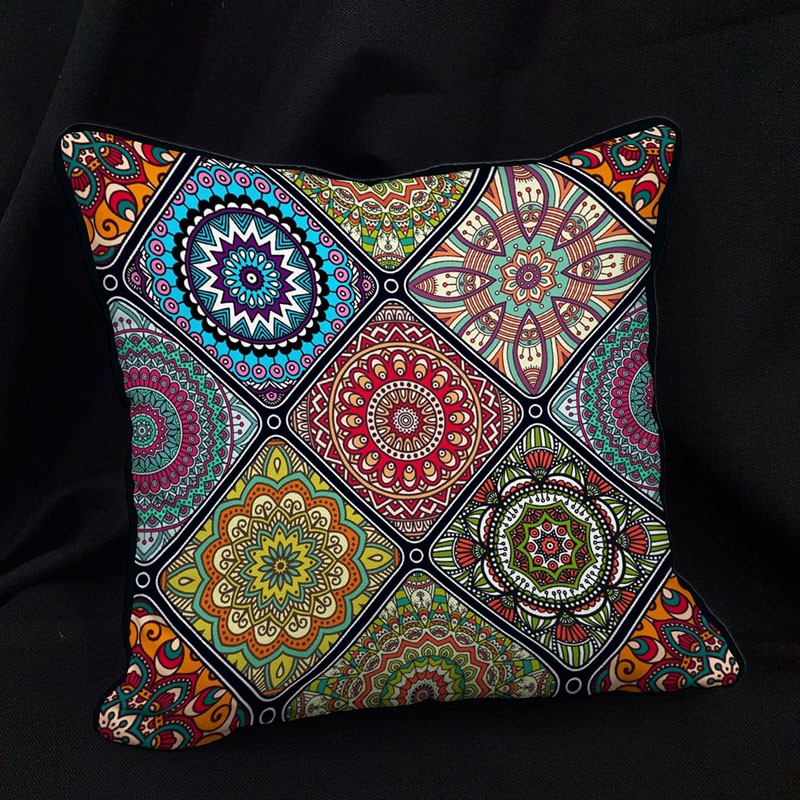 Etnik Desenli Biyeli Dekoratif Yastık 45-45 Biyeli