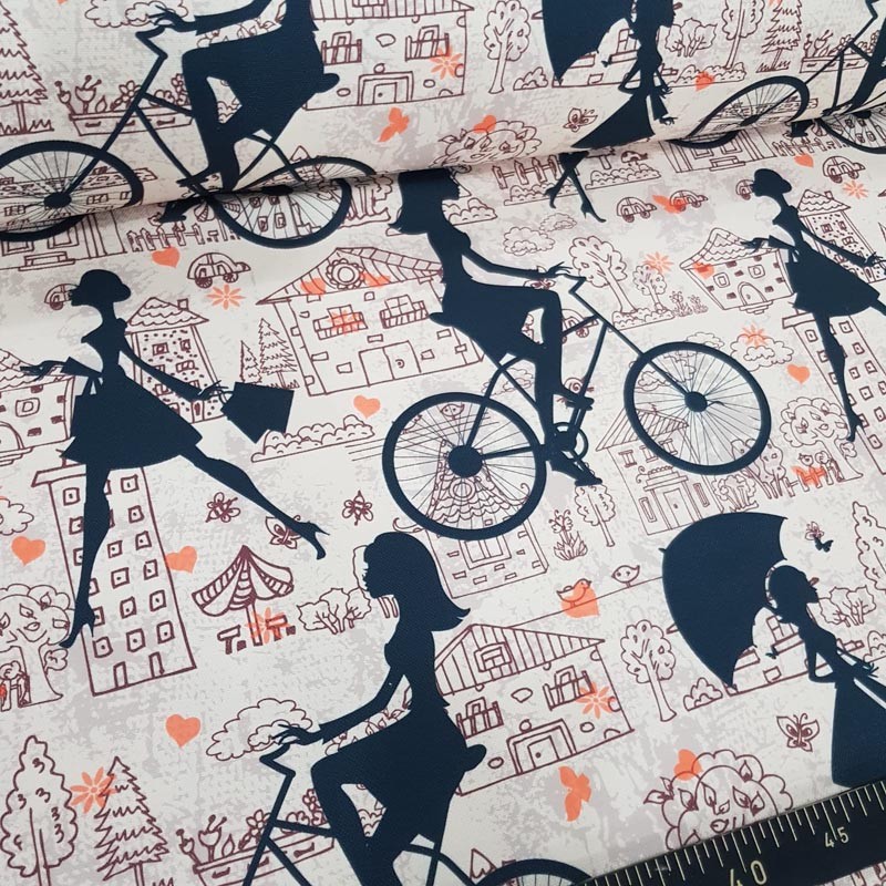 Bisikletli Kız Desenli Fon Perde -Fiyat 1 Kanat İçin Geçerlidir